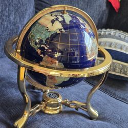 14" Tall Blue Lapis Lazuli Ocean Globe