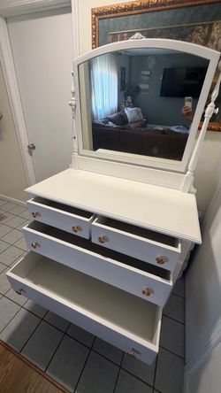 White Wooden Dresser/vanity with mirror