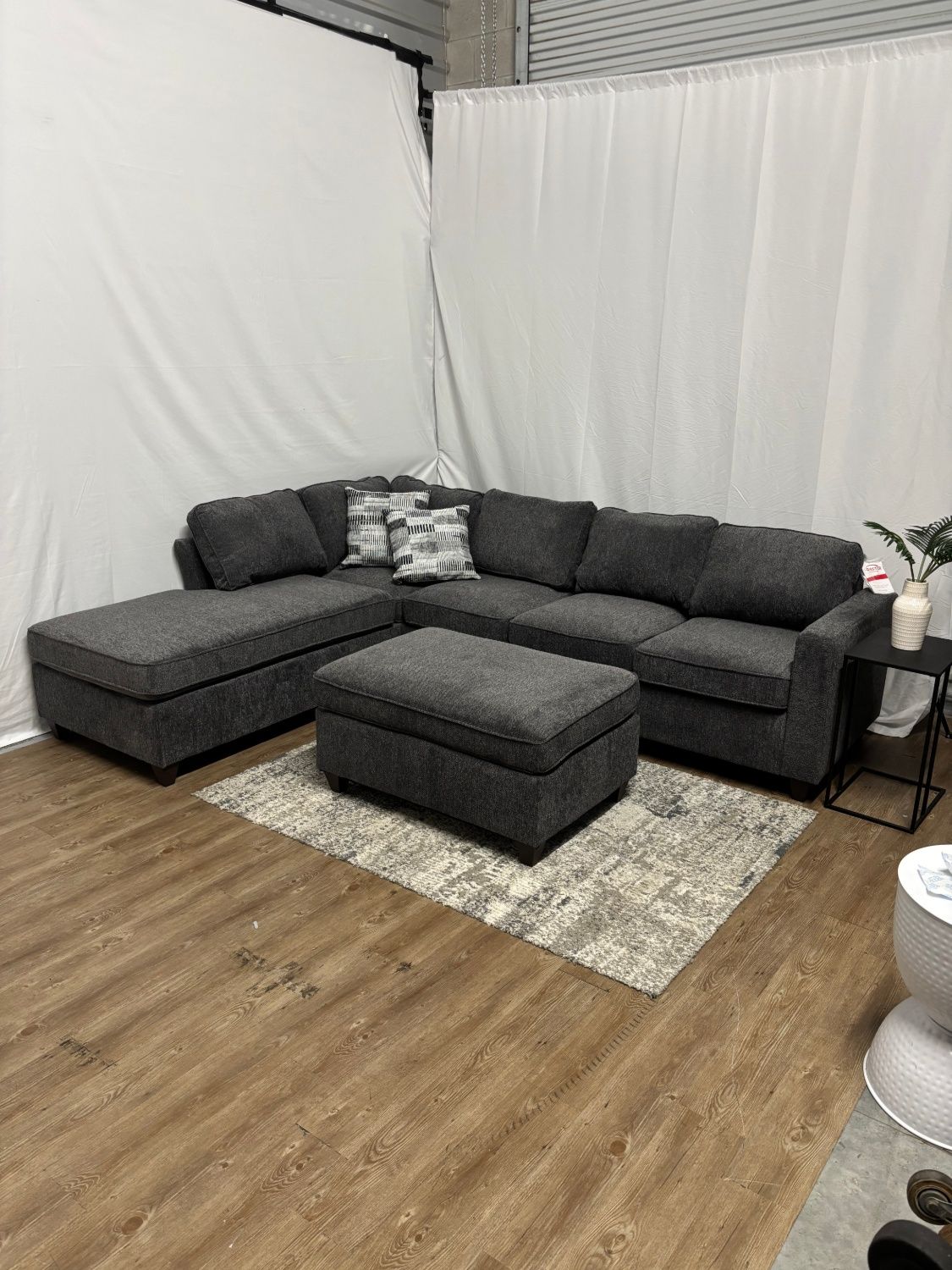 McCord Charcoal Grey Sectional Couch With Ottoman NEW