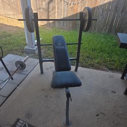 Weight Bench Bar And Some Weights 