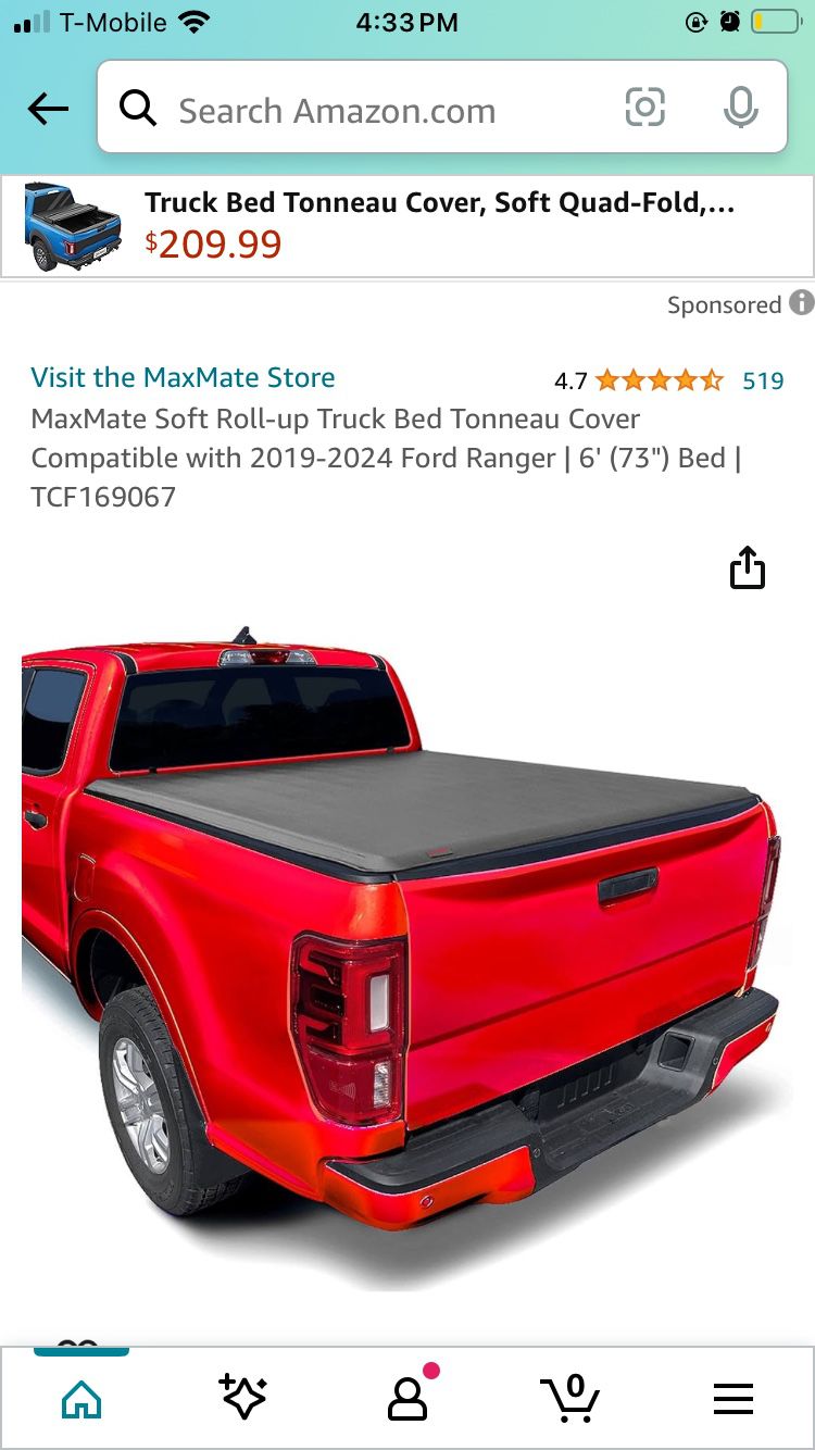 MaxMate Soft Tonneau Cover for 2019-2024 Ford Ranger | 6' (73") Bed |