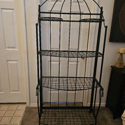 Large iron folding 5 shelf baker's rack, plant stand, organizer, shelving unit,  display