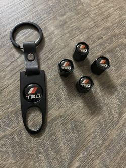 Matte Black TRD Car Wheel Tire Valve Caps Stem With Keychain