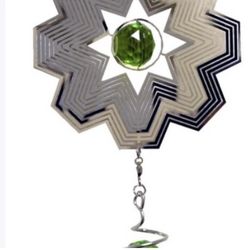 Silver w Green Crystals Wind Spinner 