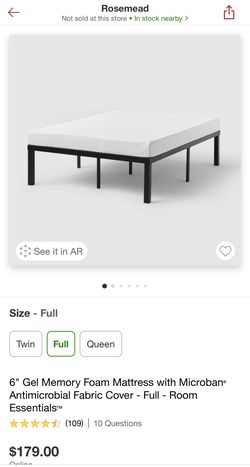 New 6” Gel Memory Foam Mattress With Microban Antimrcrobial Fabric Full Size Room Essential Target