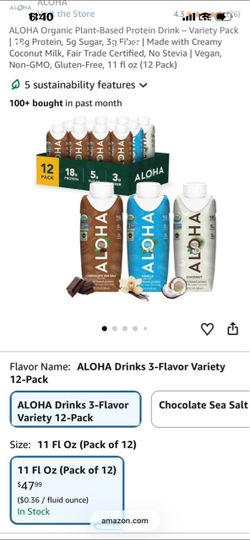 ALOHA Organic Plant - Based Protein Drink Variety Pack ( Pack of 12 )