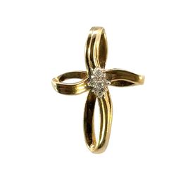 Woman’s Ladies 14k Yellow Gold Diamond Cross Charm Pendant For Necklace GP3090422