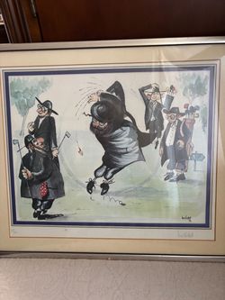 Framed Signed Numbered Humorous Golf Lithograph Print