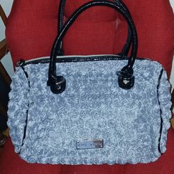 Betsy Johnson Blue- Gray Rose Satchel Handbag
