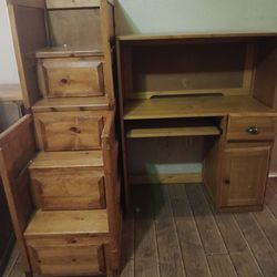 Furniture 4 pieces. Desk, shelf with dresser, stairs within dresser. drawers,