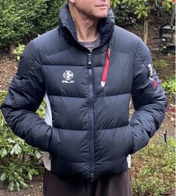 Ralph Lauren RLX Men’s Size Medium Down & Feathers Jacket Navy Blue & White