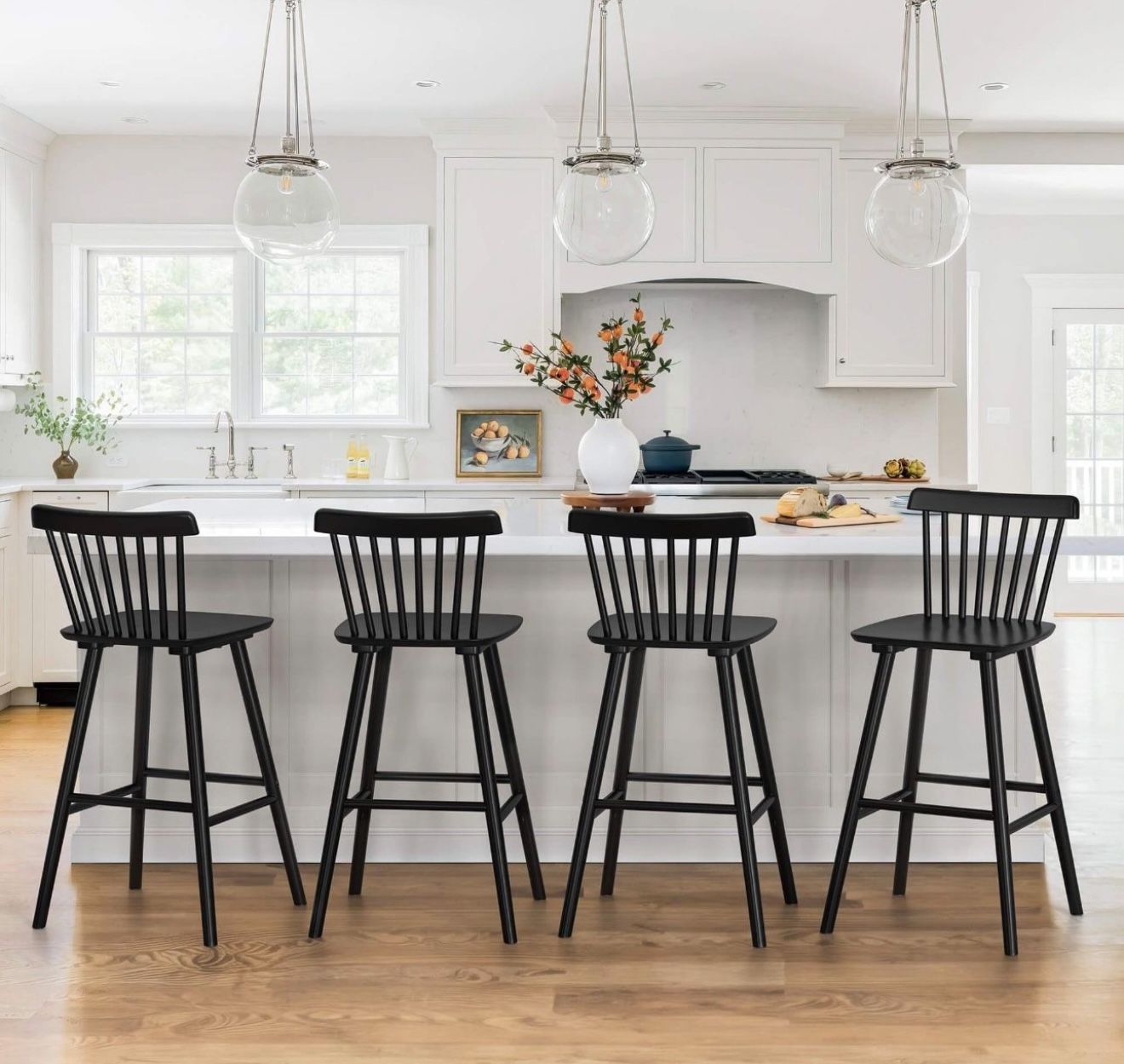 Windsor Wood Barstool Set Of 4 30” Black