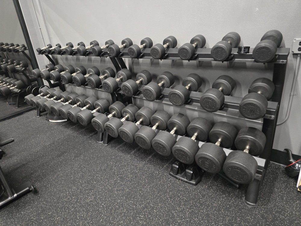 Urethane Dumbbells Hampton 5lbs - 100lbs With Tier 3 Hampton Storage Racks 