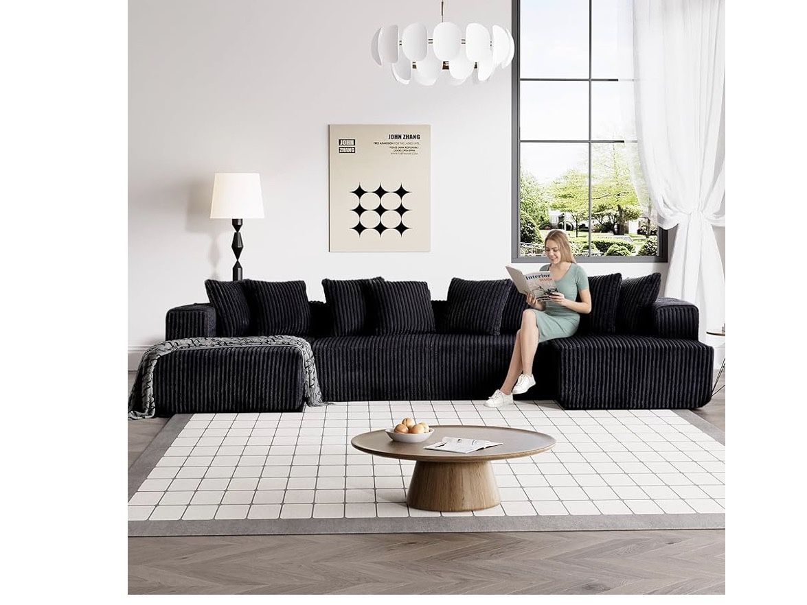 131" Modular Sectional Couch, Luxury Black Sectional Couches for Living Room, Comfy Corduroy Couch Sofa with Chaise Lounge, Free Combination Sleeper S