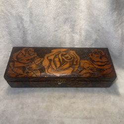 Vintage wooden Roses in graves trinket jewelry box