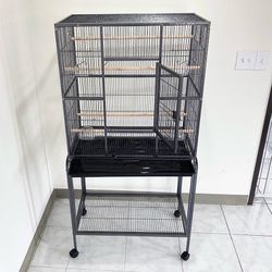 New in box $135 Large 63” Bird Cage, Rolling Stand, Plastic Tray, Size 32x19x62” for Mid-Sized Parrots