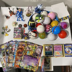 Pokemon Lot With Balls, Belt Figures, Cards, And More