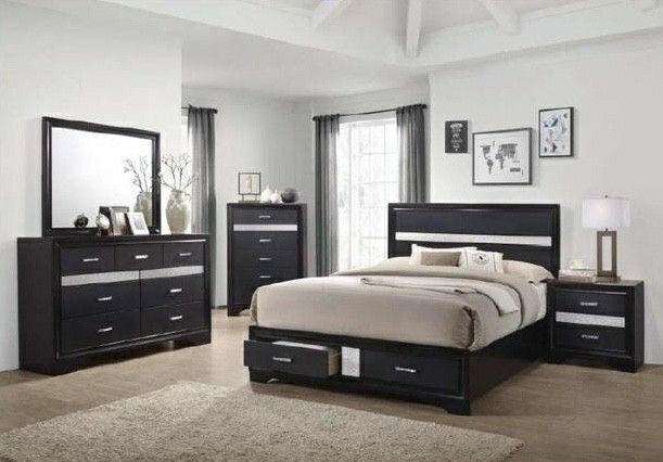 New 4pc queen size bedroom set with storage tax included free delivery