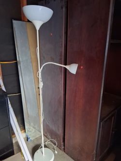 White Torchiere Floor Lamp with Reading Arm