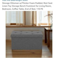 New Open Box  Storage Ottoman w/Thicker Foam Padded, Rest Seat Linen Toy Storage Bench Footstool for Living Room, Bedroom, Coffee Table, End of Bed