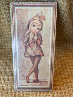 Vintage 1960s Jean Maio Big Eye Lithograph Wall Plaque - Sealed Champion Products