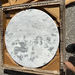 2, VINTAGE SOLID REPLACEMENT 36” MARBLE TABLE TOP (ITALY) WHITE & GRAY VEINING