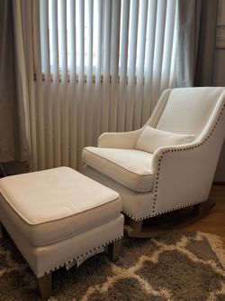 Pottery Barn Declan Rocker and Ottoman - with brass nailhead accents