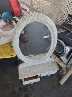 Wicker vanity mirror