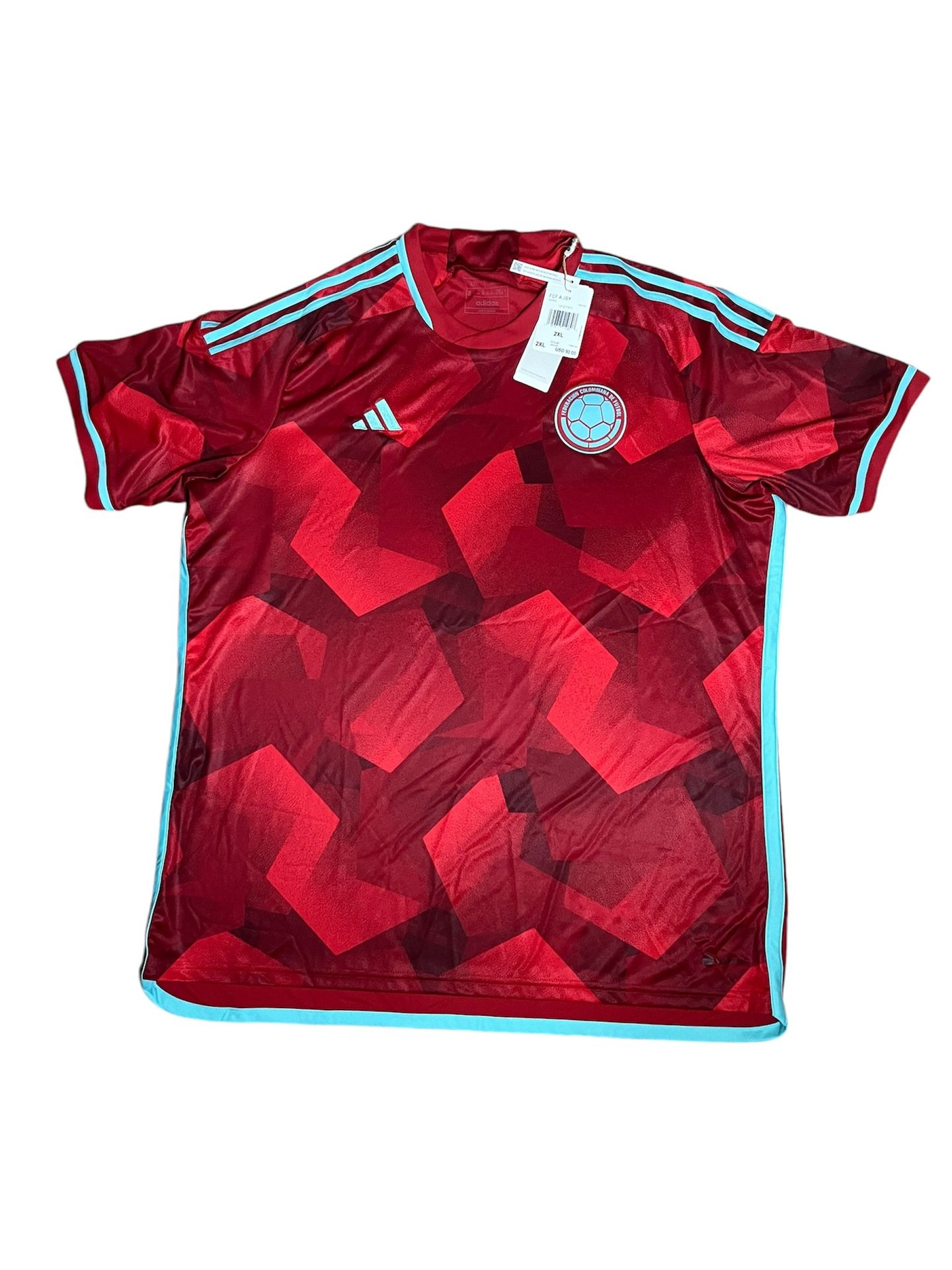 Adidas Mens 2XL FCF Columbia Away Football Soccer Jersey HB9164 Red Teal SLIM
