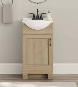Project Source Euro 18-in Sandstone Single Sink Bathroom Vanity with White Cultured Marble Top (Fully Assembled)