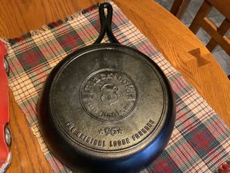 Lodge Blacklock triple-seasoned 100 1/4” cast-iron skillet, designed to be lighter weight than traditional cast iron.The skillet features dual pour sp