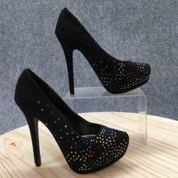 Black Suede Stiletto Heels with Rhinestones
