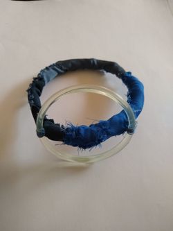 Boho Chic Blue Fabric and Lucite/Acrylic Bangle