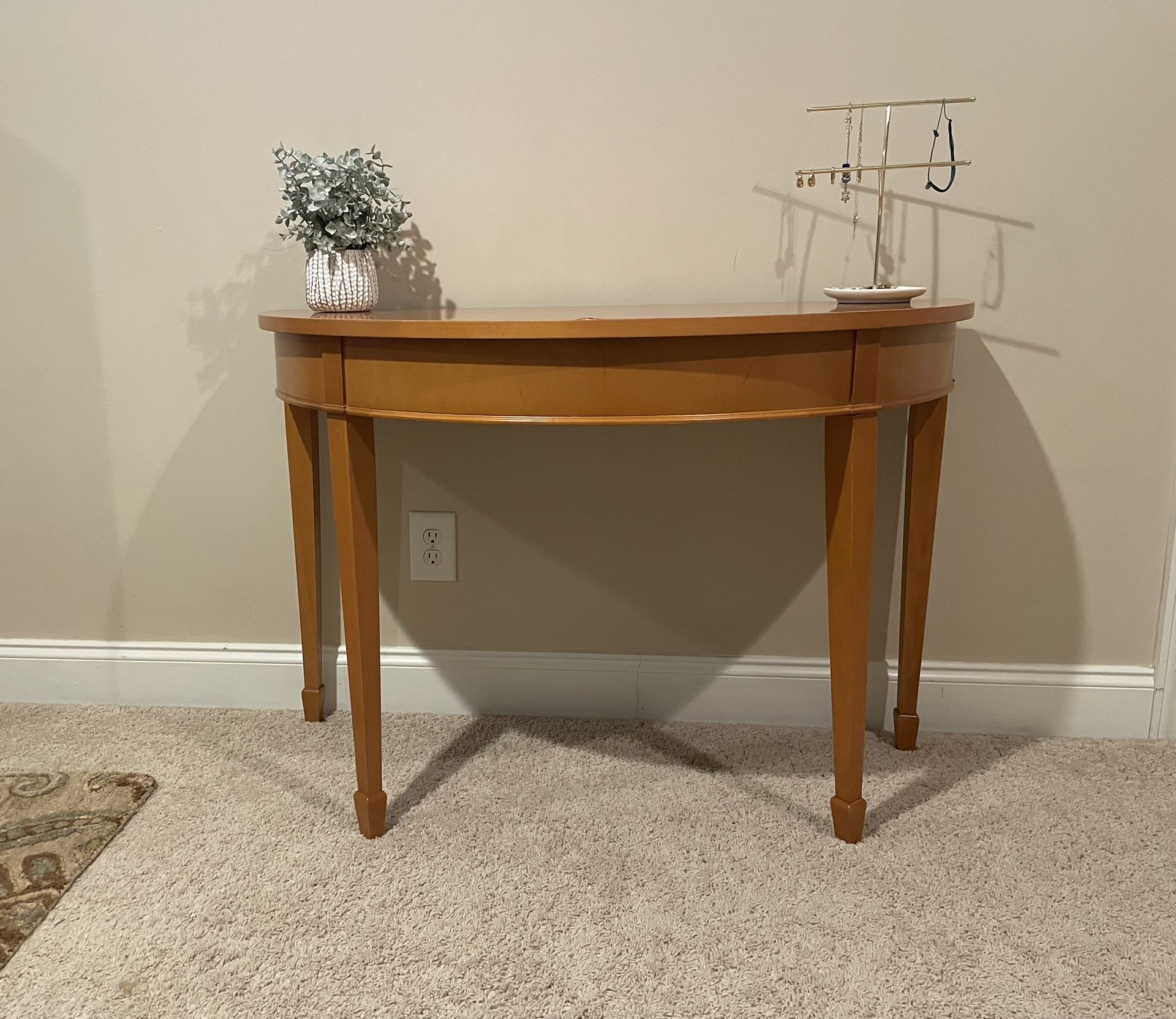Desk/Foyer/Makeup Table 44”Wx22”Dx29.5”H. Perfect Size Because Of How Deep It Is. There Is One Small Spot that Chipped On The Top. See Last Pic.