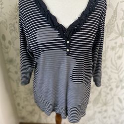 Lauren Ralph Lauren Women's Sweater Top 3/4 Sleeve Striped Black/White Size 2X 