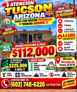 ...YA VISTE? 🔥 TUCSON - NOGALES - RIO RICO 💯
🔥🏡 ¡LISTA DE CASAS EN TODO ARIZONA! 🏡🔥

💲 ¿BUSCAS CASA A BUEN PRECIO O UNA OPORTUNIDAD PARA INVERT