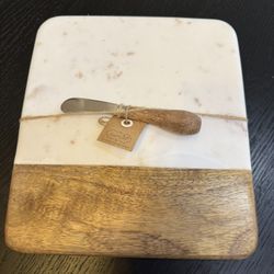 Brand New Mud Pie Marble & Wood Serving Board w/ Spreader
