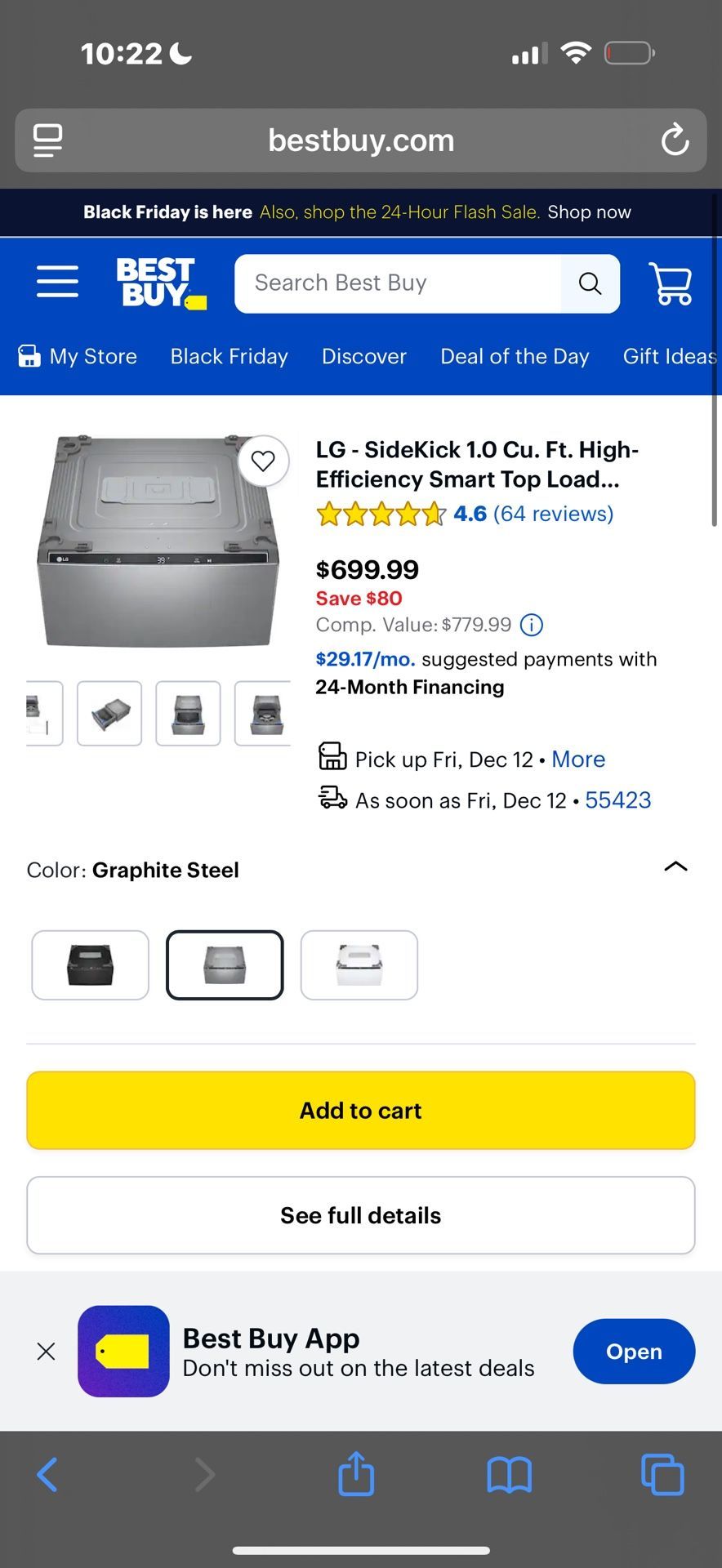 LG - SideKick 1.0 Cu. Ft. High-Efficiency Smart Top Load