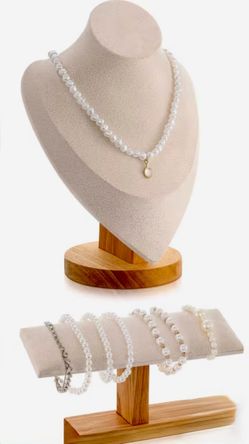 Display Stands for Necklaces And Bracelets Made of Bamboo, Designed for Showcasing Jewelry. These Wooden T-Bar Holders Are Ideal for Vendors