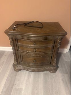 2 Brown Wood with Outlet Nightstands For Sale