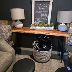 Solid wood table and console with black metal legs