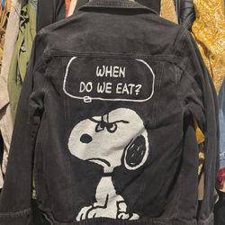 Peanuts Snoopy Unisex When Do We Eat Jean Jacket Size Small