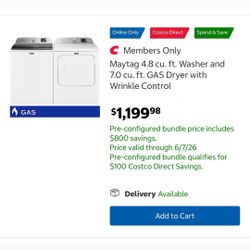 New Maytag washer and gas dryer bundle