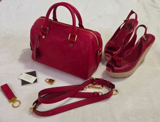 Louis Vuitton set, bag, shoes, keychain, red color