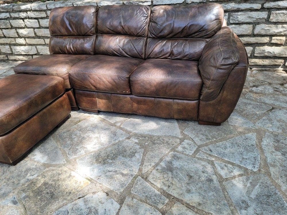 Leather Couch Sectional Sofa And Ottoman 