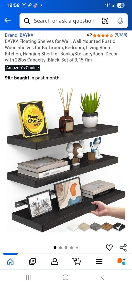 BAYKA Floating Shelves for Wall, Wall Mounted Rustic Wood Shelves for Bathroom, Bedroom, Living Room, Kitchen, Hanging Shelf for Books/Storage/Room De