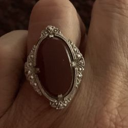 Vintage Sterling And Dark Amber Ring