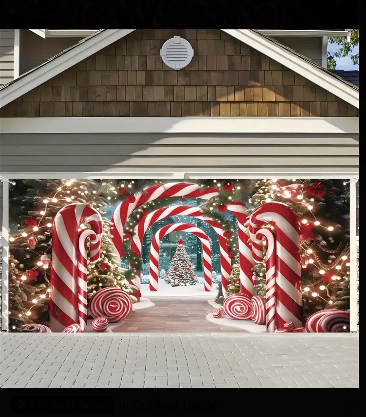 Christmas Garage Door Banner Candy Cane & Christmas Tree 