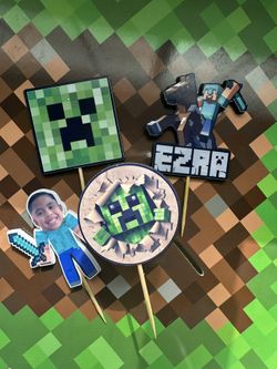 Custom Made Minecraft Cupcake Toppers -Minecraft Birthday Party Decorations
