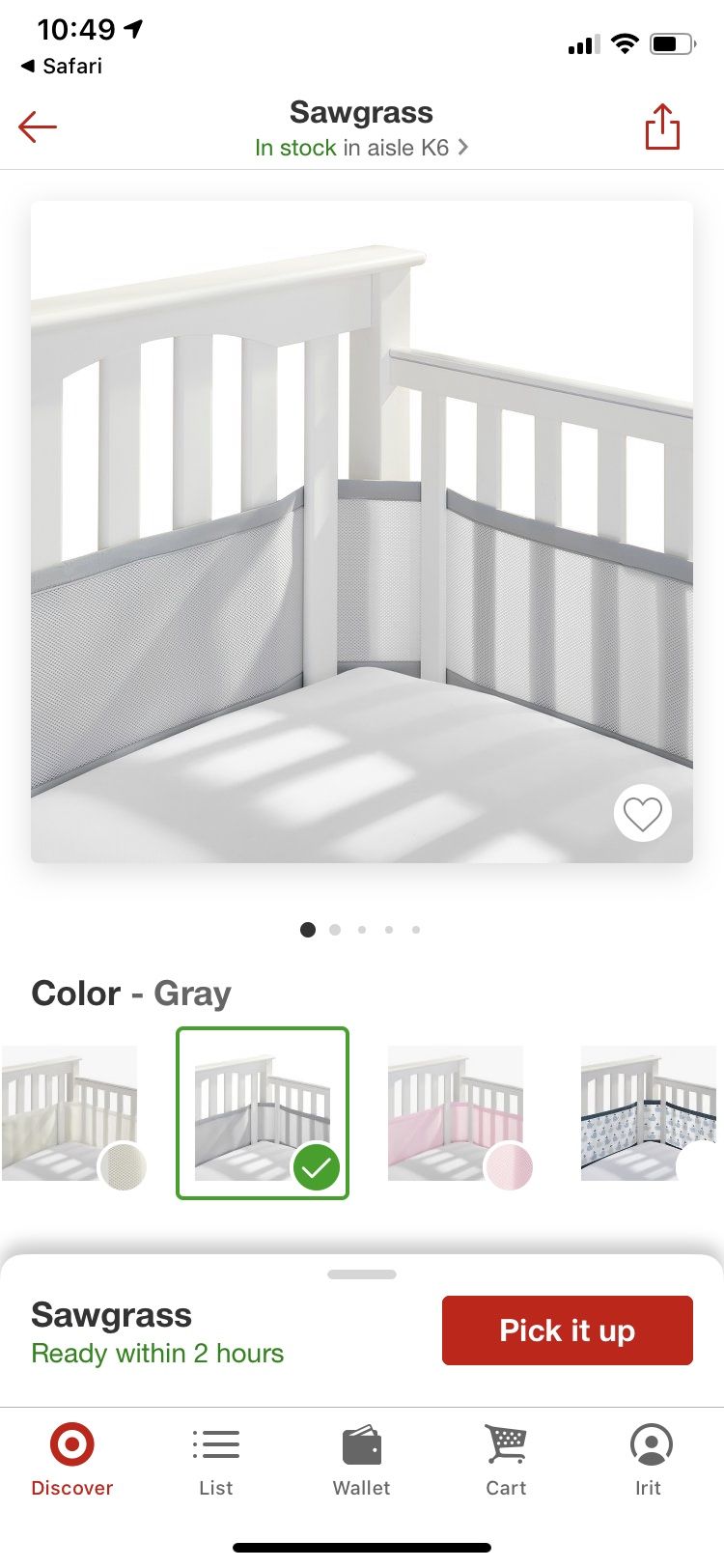Breathable mesh baby crib liner in Grey